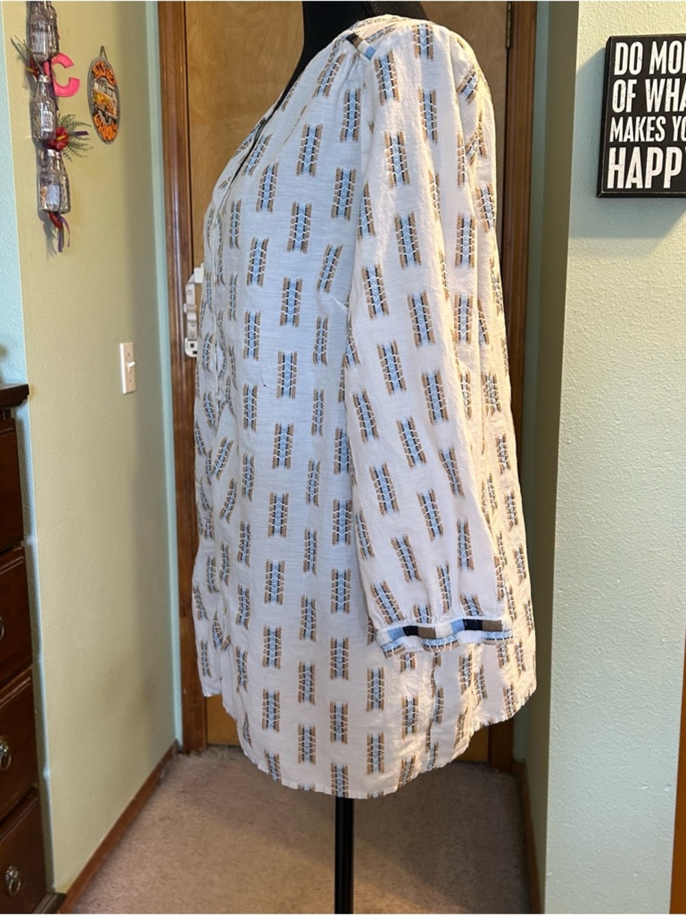 Pure Jill white 3/4 sleeve embroidered button down tunic top size L - Picture 4 of 10